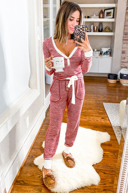 Red Stripe Two-Piece Lounge Set – Charleston Cozy & Chic