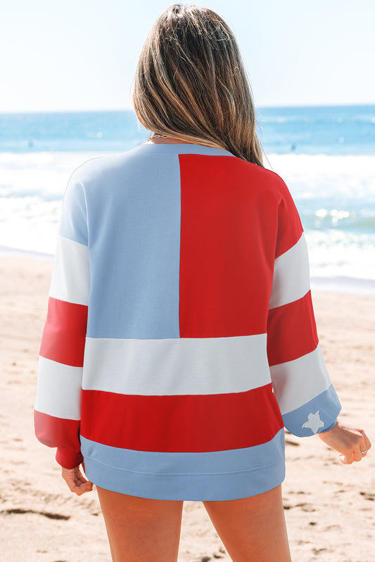 Stars & Stripes Colorblock Sweatshirt – Vintage Acid Wash American Flag Pullover