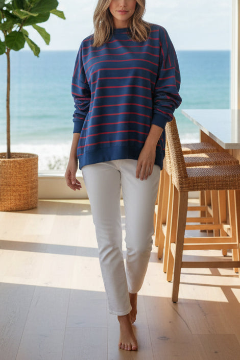 Striped Cross Back Sweatshirt – Relaxed Fit Pullover