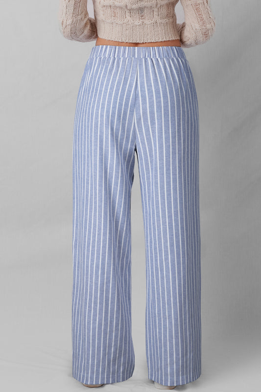 Sky Blue Stripe Coastal Button Pant