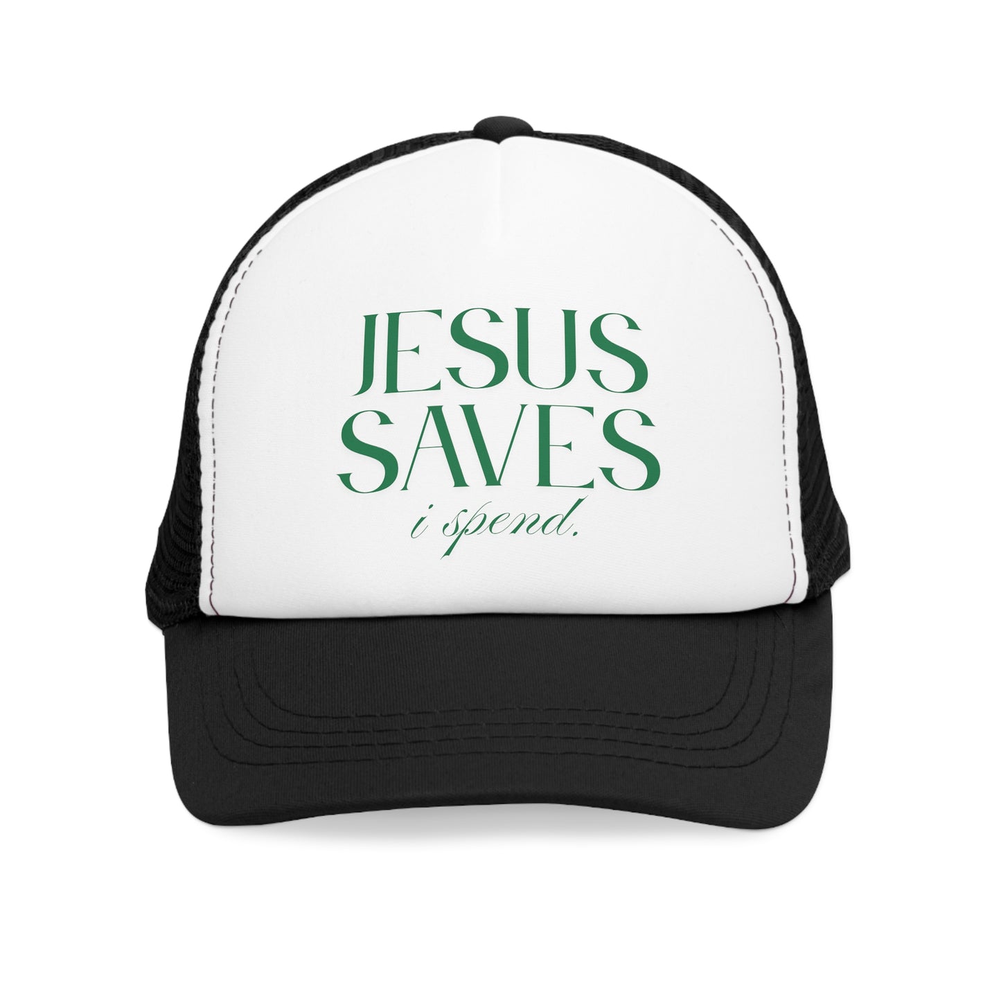 "Jesus Saves, I Spend" Mesh Trucker Hat