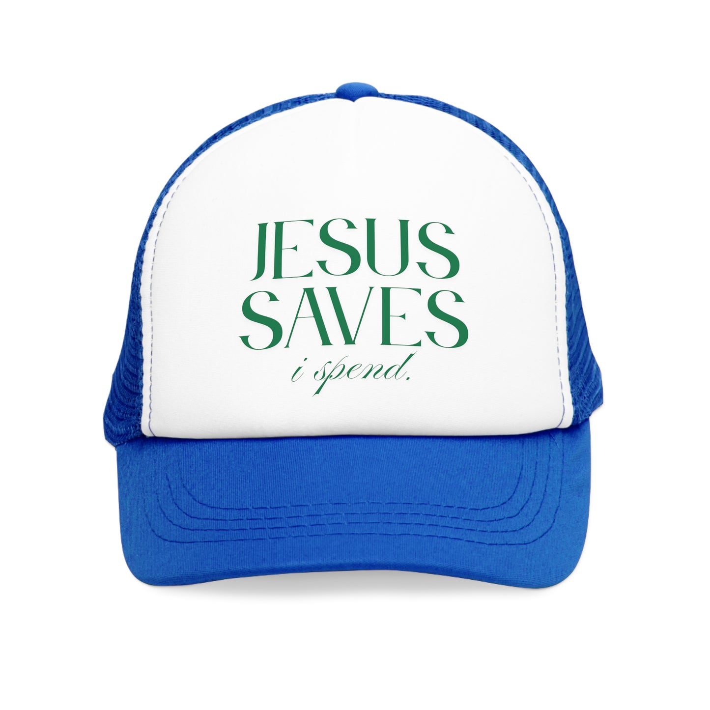 "Jesus Saves, I Spend" Mesh Trucker Hat