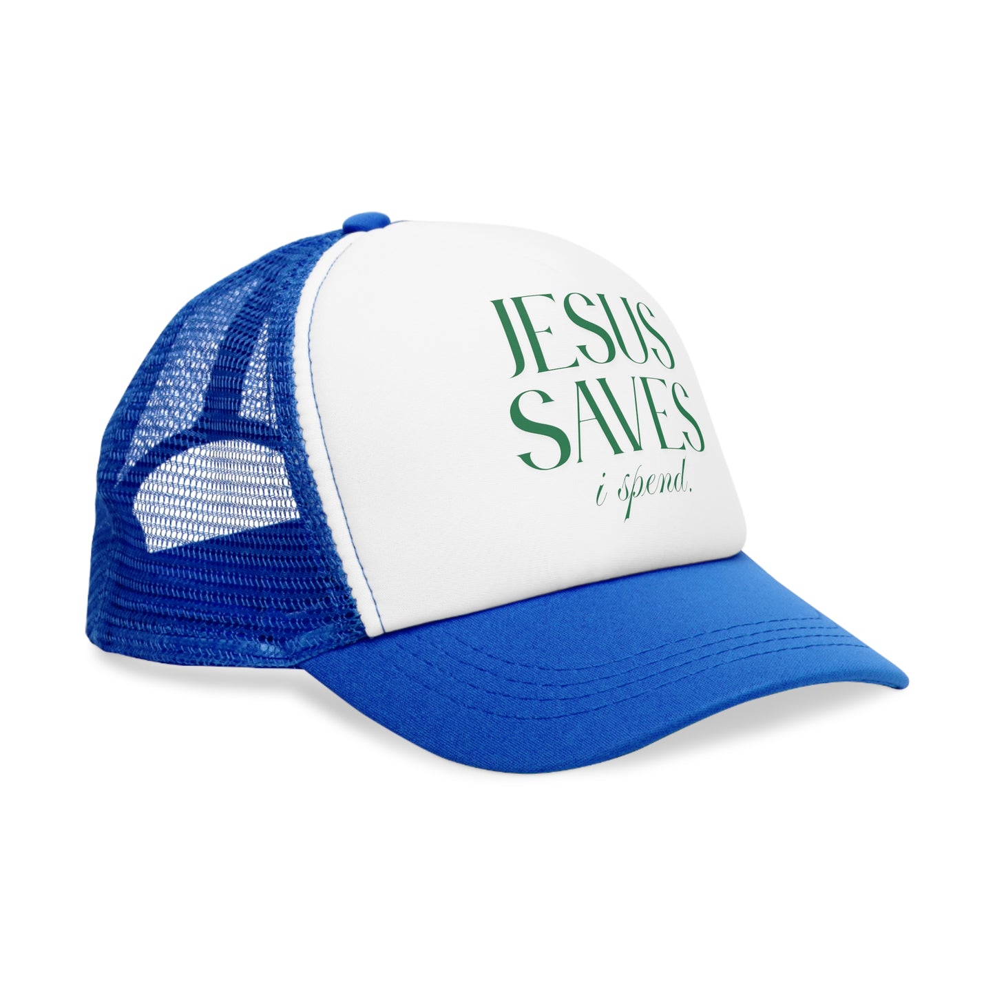 "Jesus Saves, I Spend" Mesh Trucker Hat