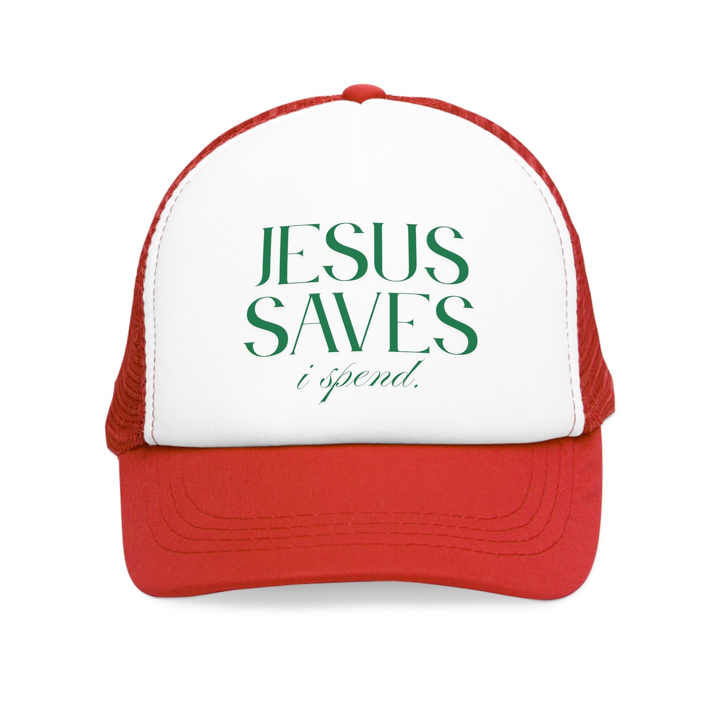 "Jesus Saves, I Spend" Mesh Trucker Hat