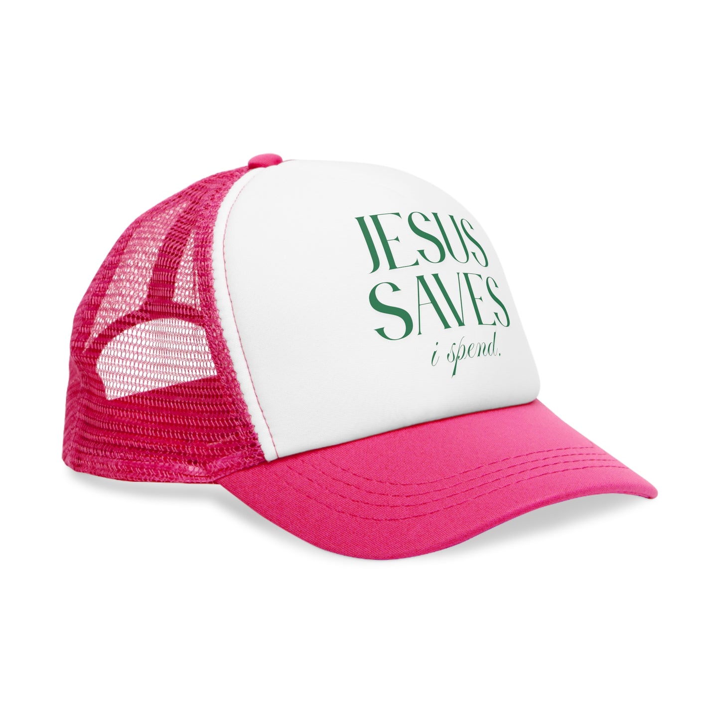 "Jesus Saves, I Spend" Mesh Trucker Hat