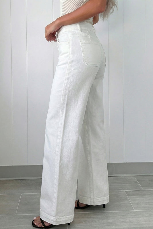 High Waist Stretch Jeans – Double Button Denim Pants