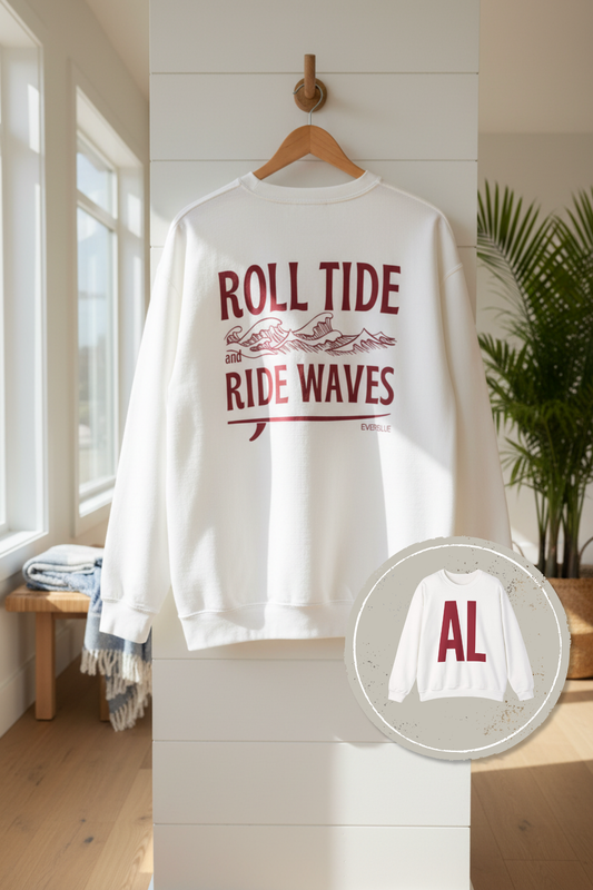 Roll Tide, Ride Waves Crewneck – University of Alabama Gameday Edition