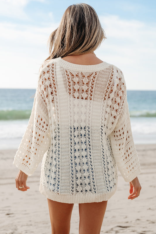 White Hollow-Out Bracelet Sleeve Sweater
