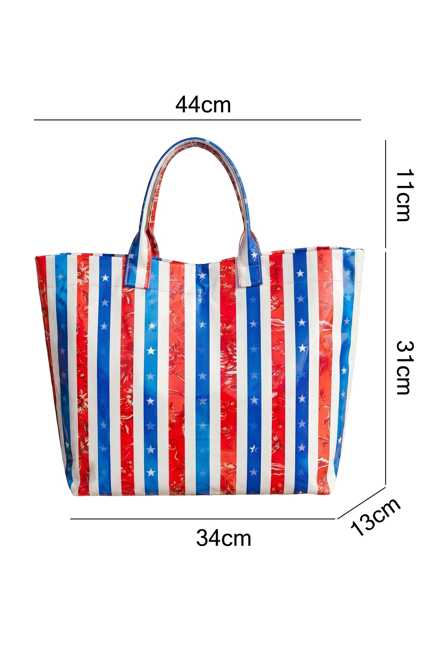 Red, White, and Blue Waterproof Vinyl Tote Bag – Colorblock Beach Carryall