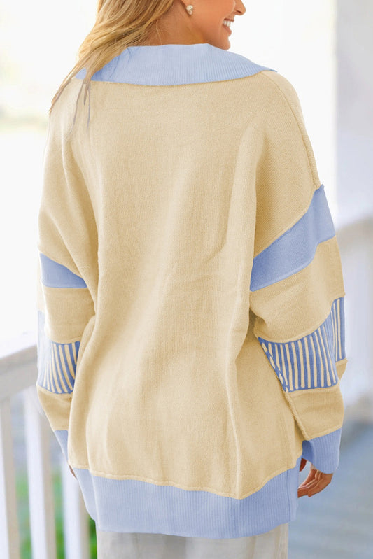 Sky Blue & Buttery Yellow Striped Polo Sweater