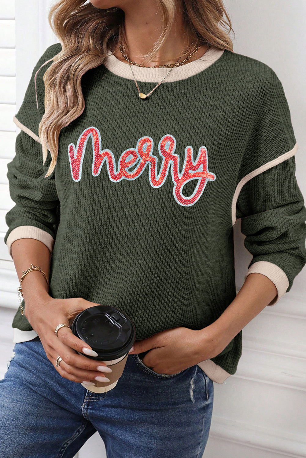 Merry Sequin Colorblock Long Sleeve Tee – Coastal Holiday Cheer