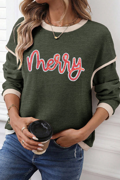 Merry Sequin Colorblock Long Sleeve Tee – Coastal Holiday Cheer