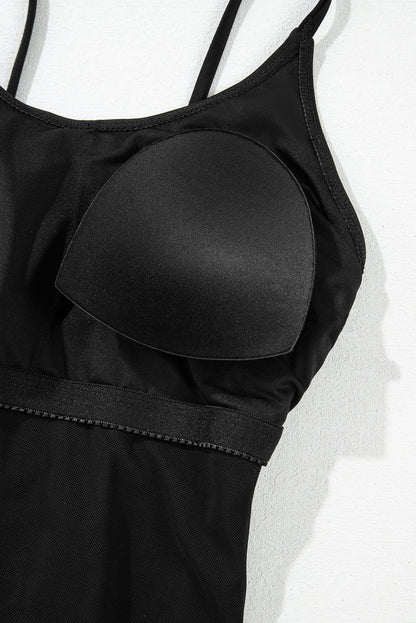 Black Lace Up One Piece Swimsuit – Open Back Strappy Swimwear