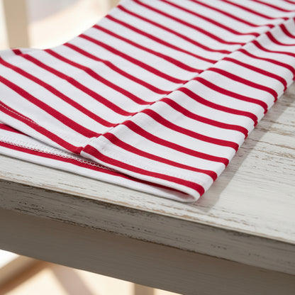 Red Stripe Two Piece Short Set – Scalloped Trim Lounge Outfit