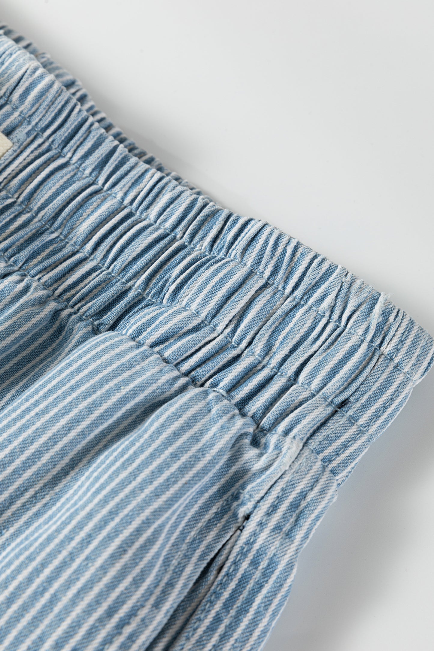 Sky Blue Stripe Denim Shorts – High Waist Drawstring Summer Shorts
