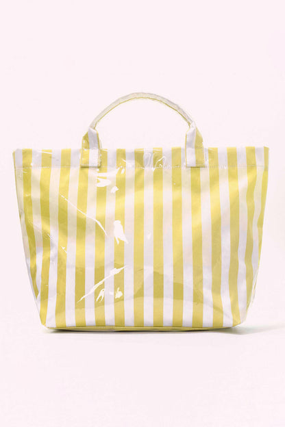 Yellow Cream Striped Waterproof Tote – Oversized Coastal Carryall Bag
