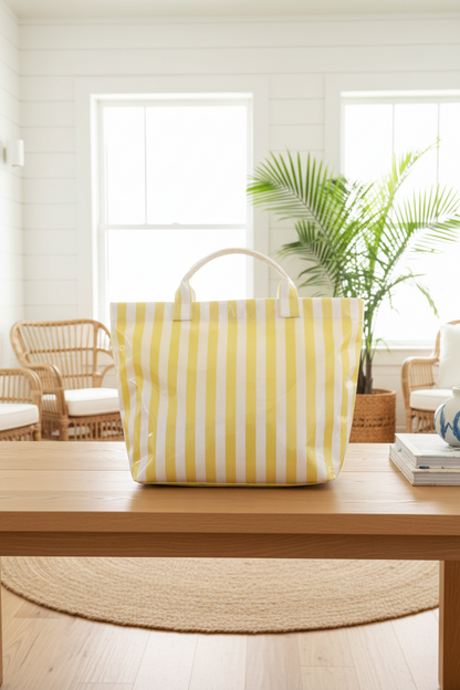 Striped Waterproof Tote – Oversized Coastal Carryall Bag