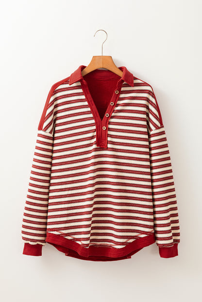Striped Collared V-Neck Button Top