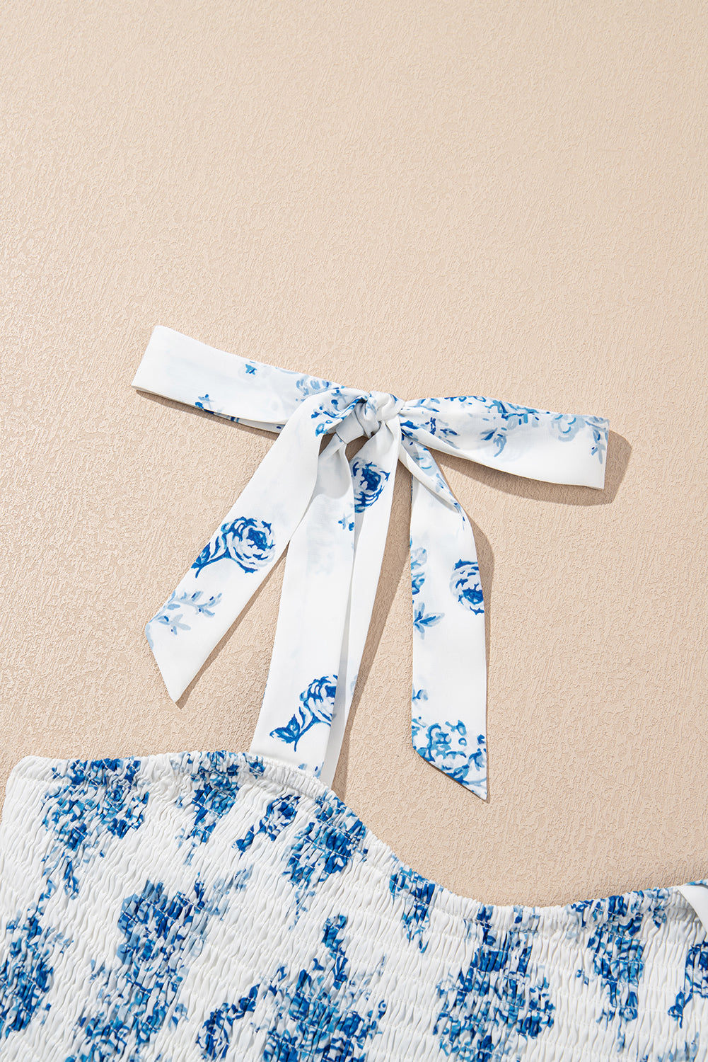 Sky Blue Floral Maxi Dress – Shirred Bodice Sleeveless Summer Dress