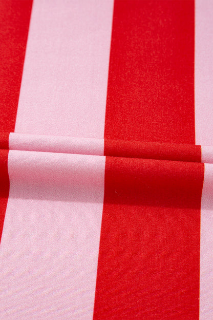 Pink Stripe Colorblock Split Hem Tee