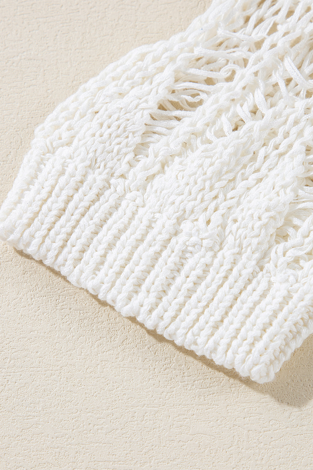 White Ripped Crochet Knit Sweater