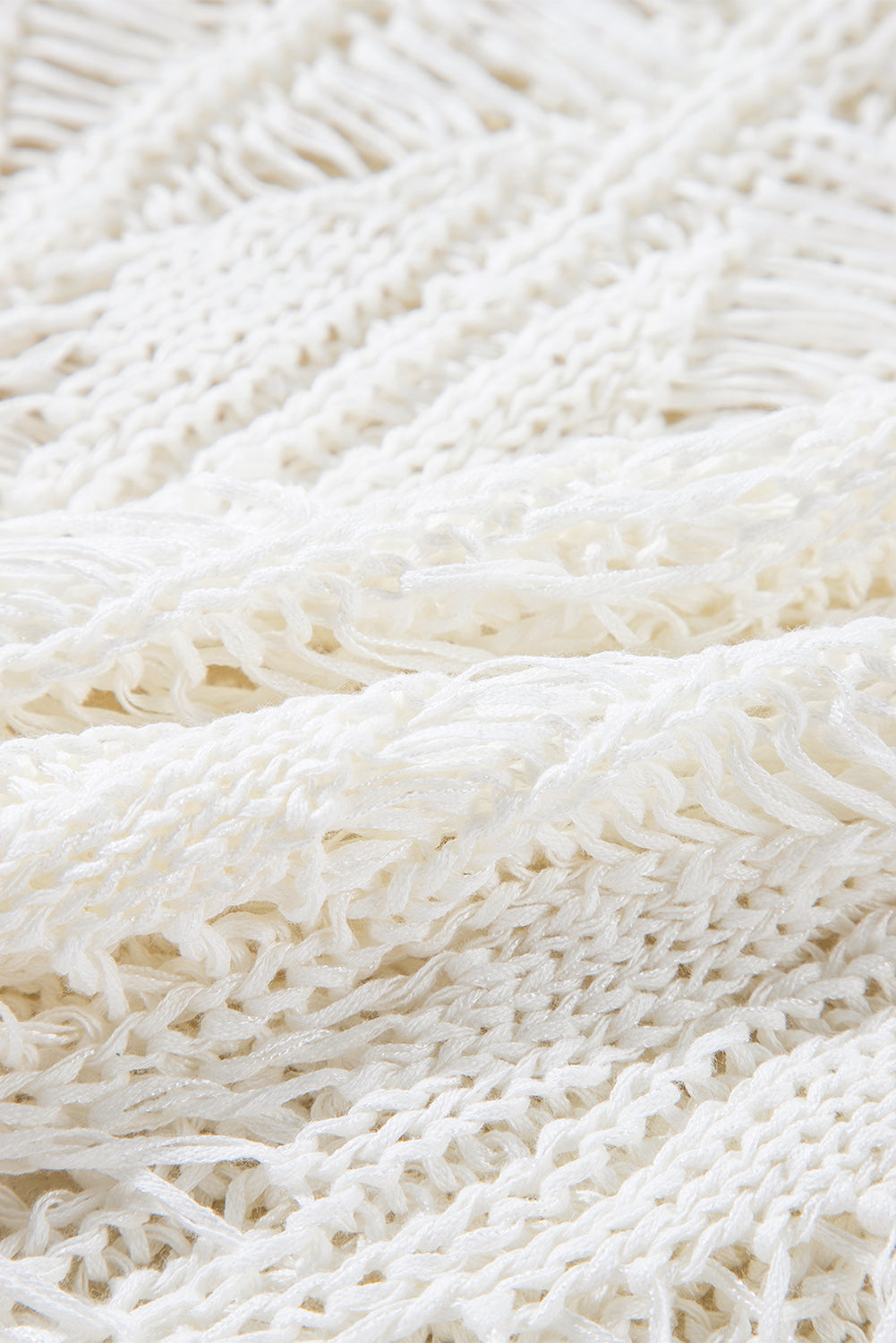 White Ripped Crochet Knit Sweater