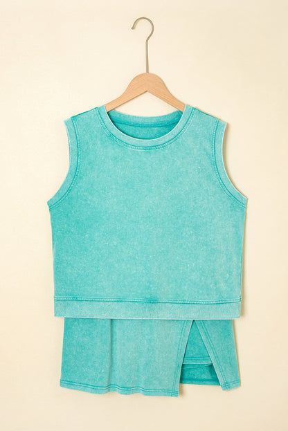 Mineral Wash Two Piece Skirt Set – Sleeveless Tank & Split Skirt