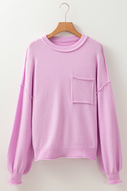 Pink Mock Neck Sweater – Relaxed Fit Balloon Sleeve Knit