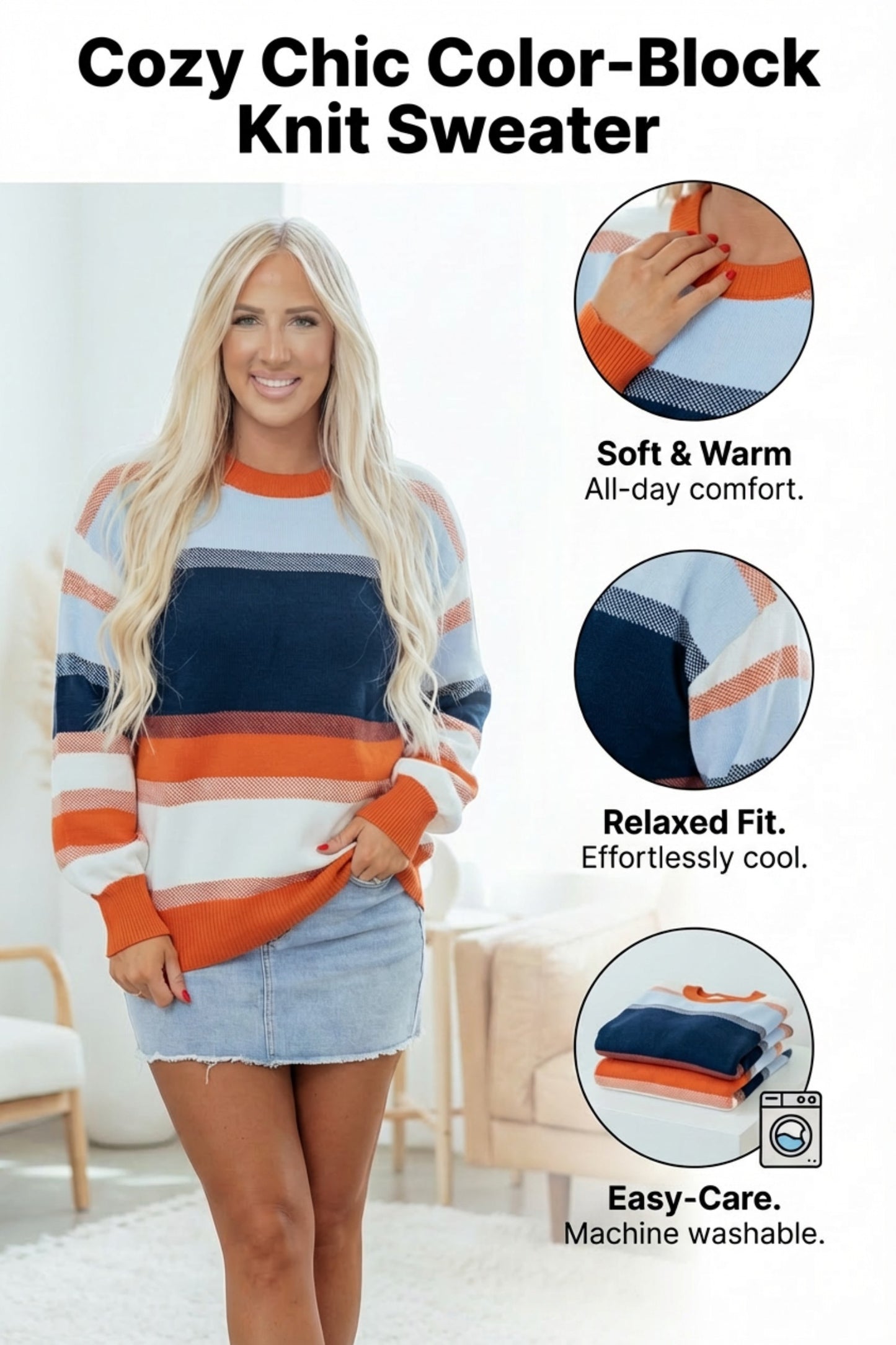 Dark Blue Colorblock Tunic Sweater