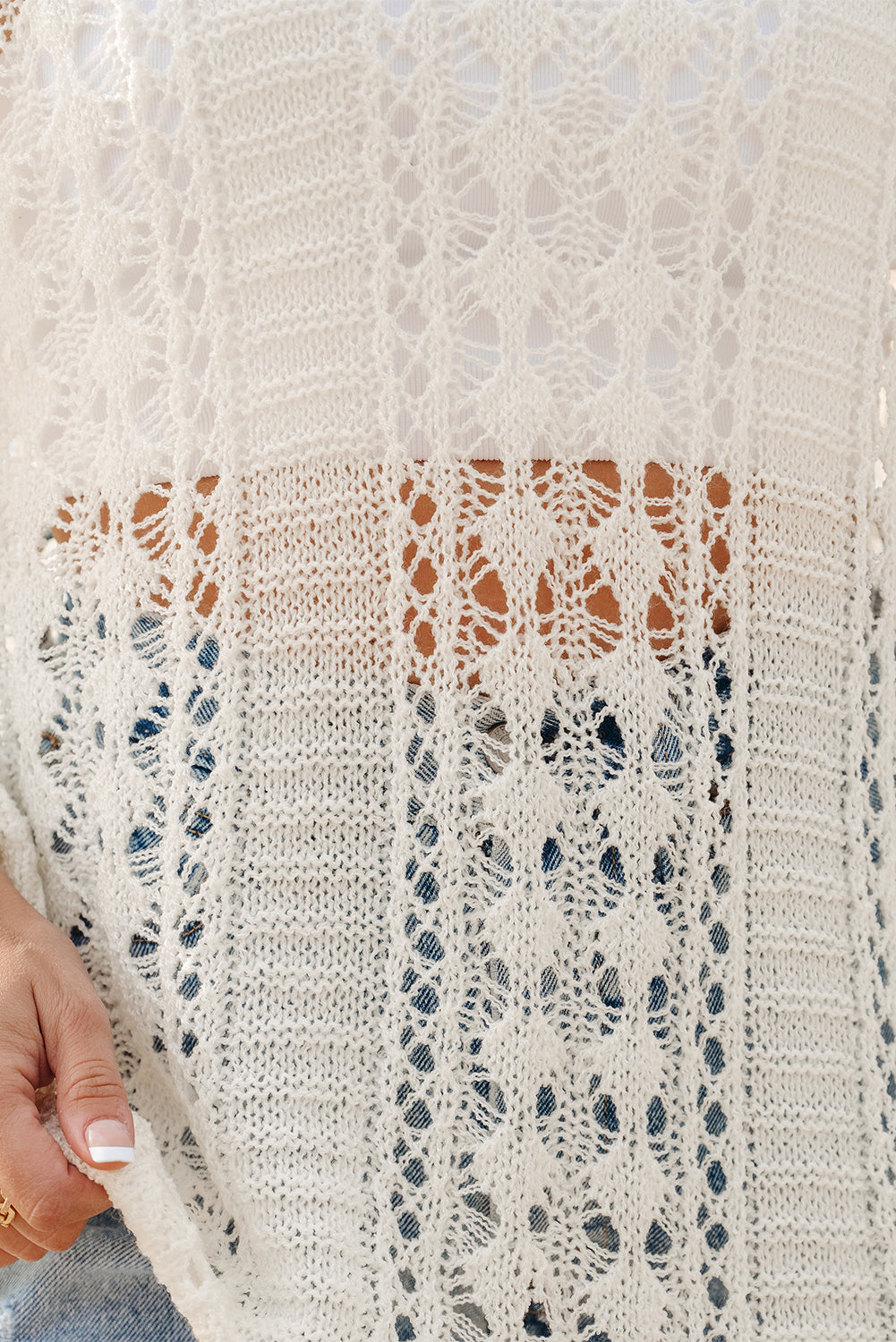 White Hollow-Out Bracelet Sleeve Sweater