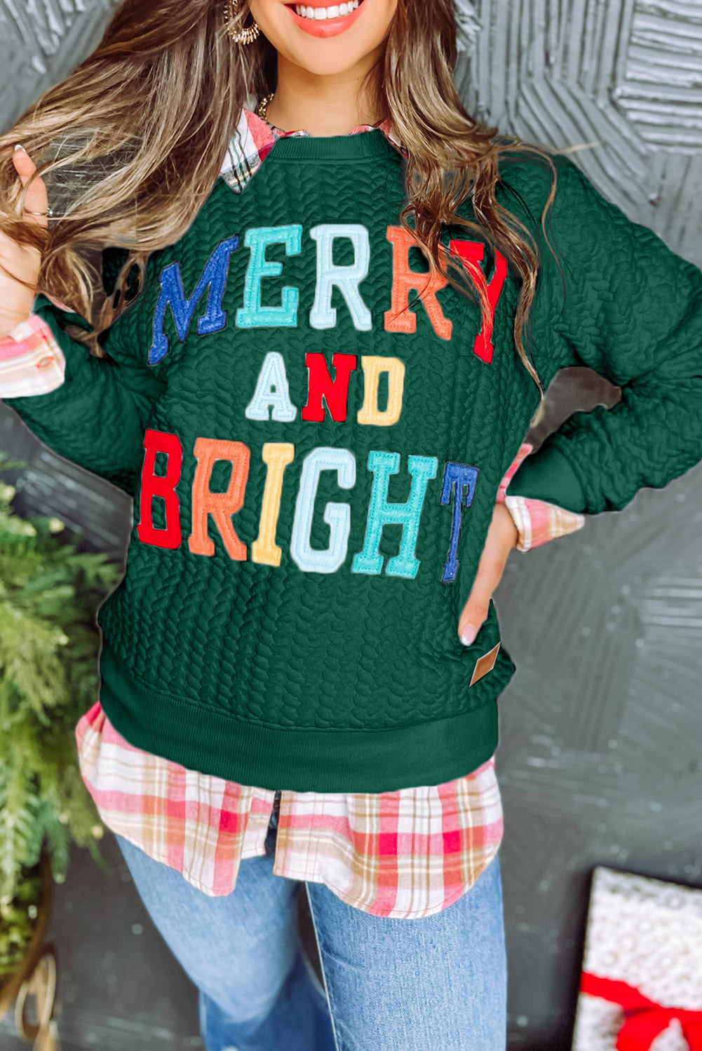 Merry & Bright Cable Knit Sweatshirt