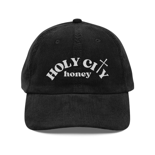 Vintage Corduroy Cap - Holy City Honey Embroidered Hat for Casual Adventures