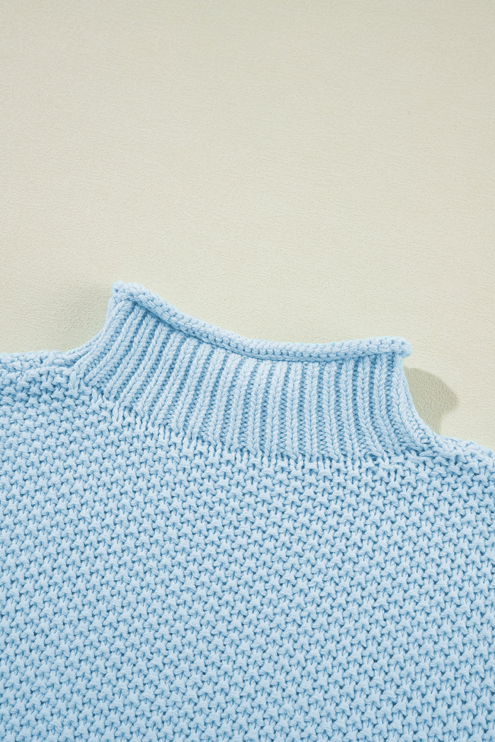 Iceland Blue High Neck Sweater Vest – Textured Batwing Knit Top