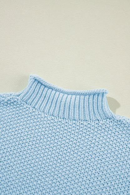 Iceland Blue High Neck Sweater Vest – Textured Batwing Knit Top