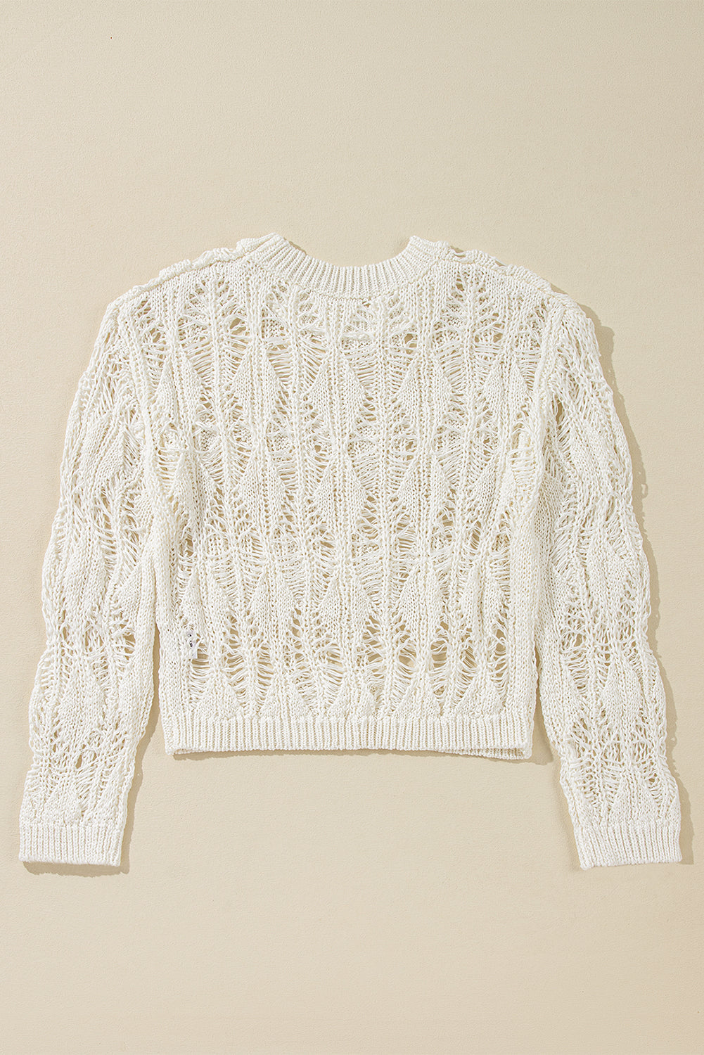 White Ripped Crochet Knit Sweater