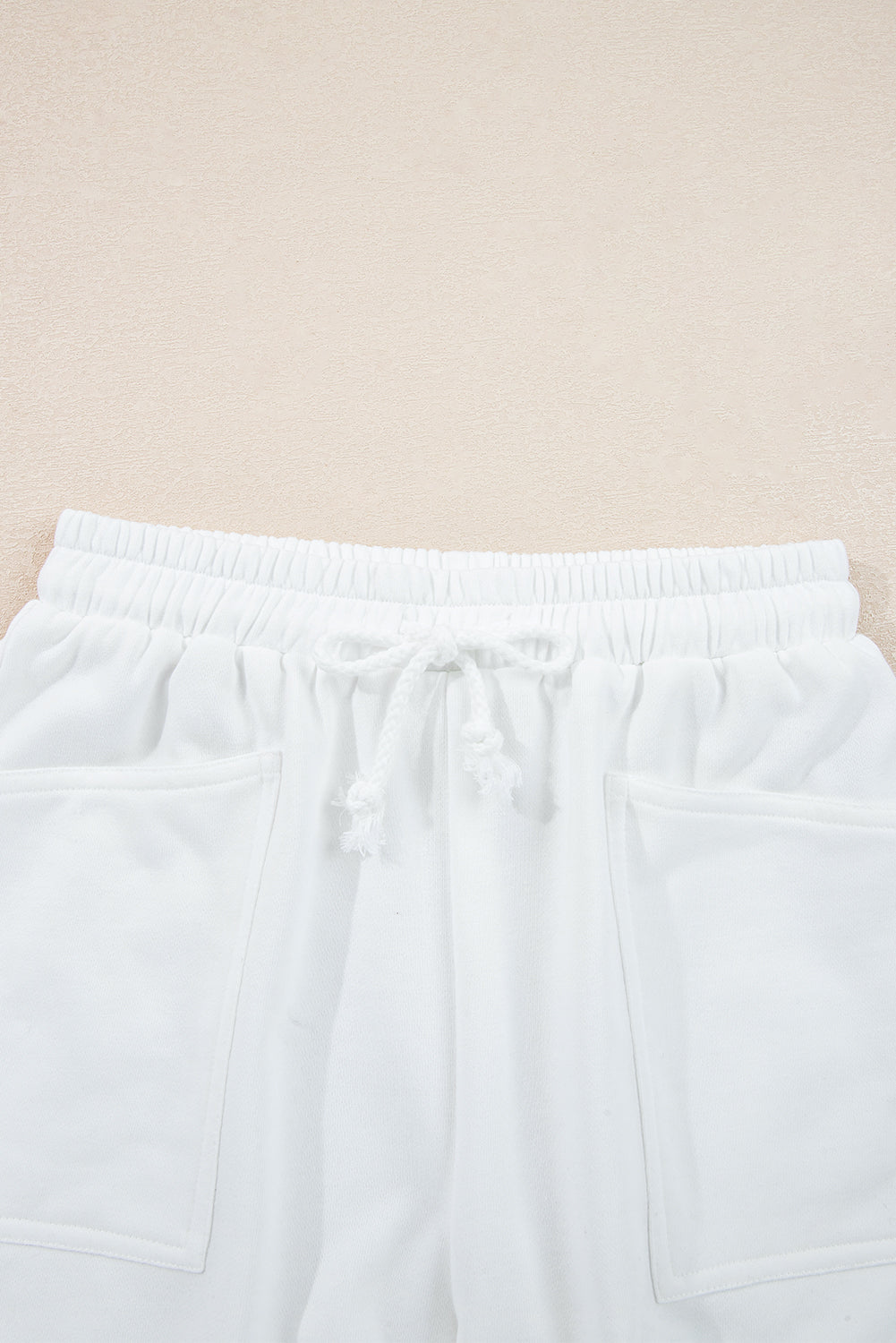 White Lace-Up Two Piece Short Set – Ribbed Collar Drop Shoulder Lounge Set