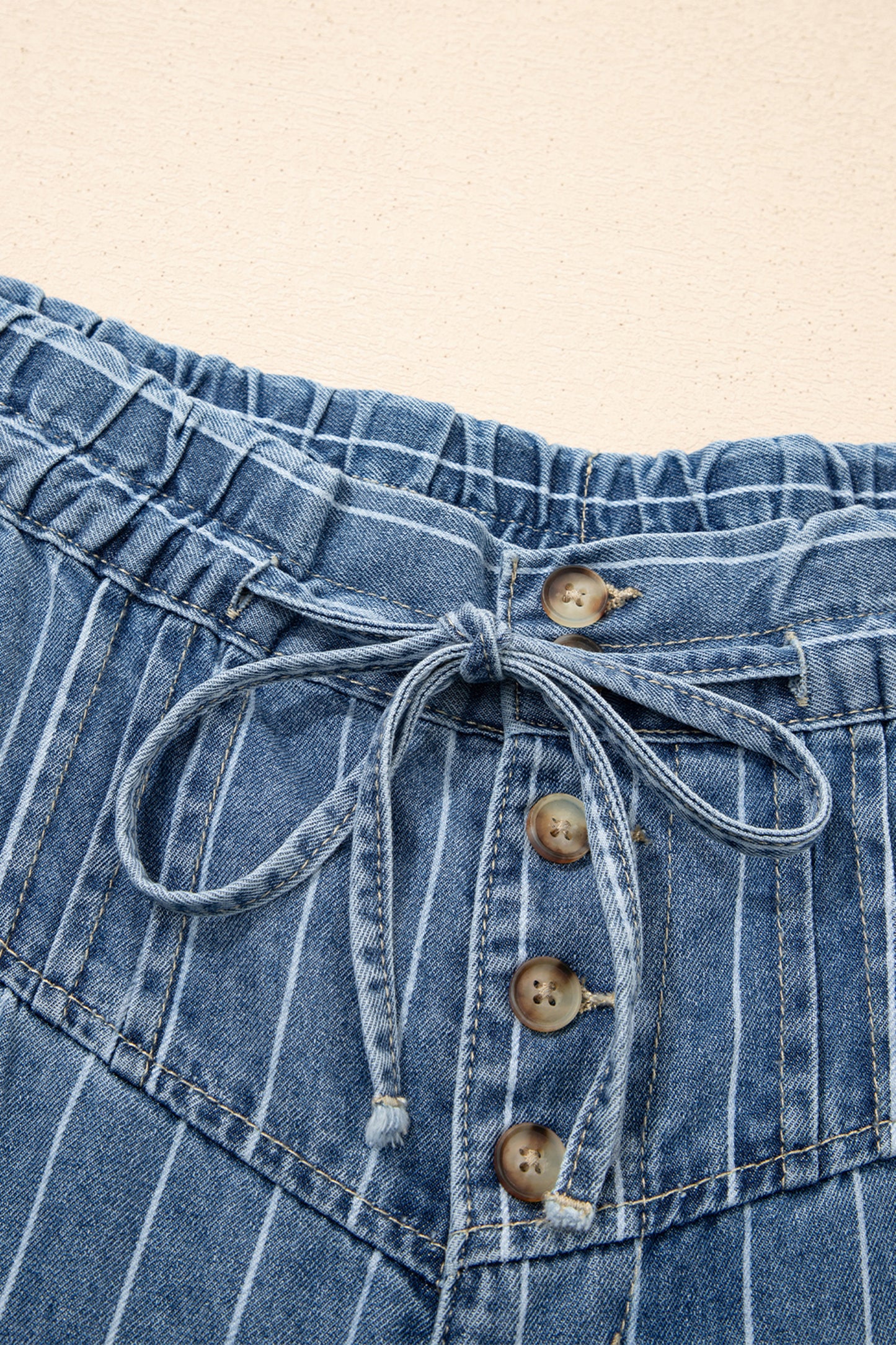 Sky Blue Stripe Wide Leg Bohemian Jeans – Drawstring Waist Striped Denim Pants