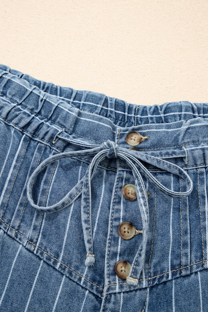 Sky Blue Stripe Wide Leg Bohemian Jeans – Drawstring Waist Striped Denim Pants