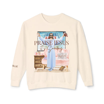 Jesus & NFL Sunday Crewneck – Funny Football Sweatshirt – Sunday Faith + Football Apparel