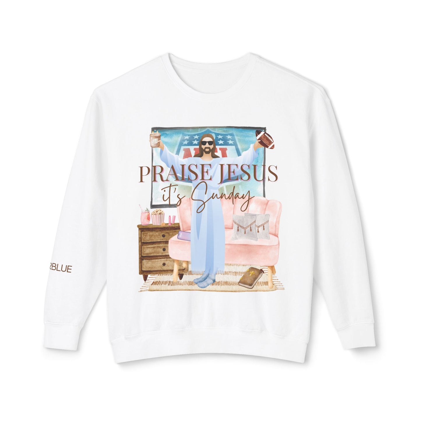 Jesus & NFL Sunday Crewneck – Funny Football Sweatshirt – Sunday Faith + Football Apparel