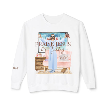 Jesus & NFL Sunday Crewneck – Funny Football Sweatshirt – Sunday Faith + Football Apparel