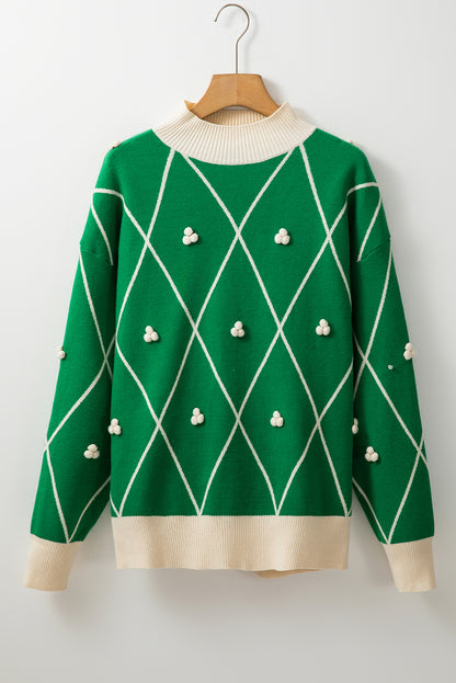 Dark Green Mock Neck Christmas Sweater – Coastal Holiday Chic