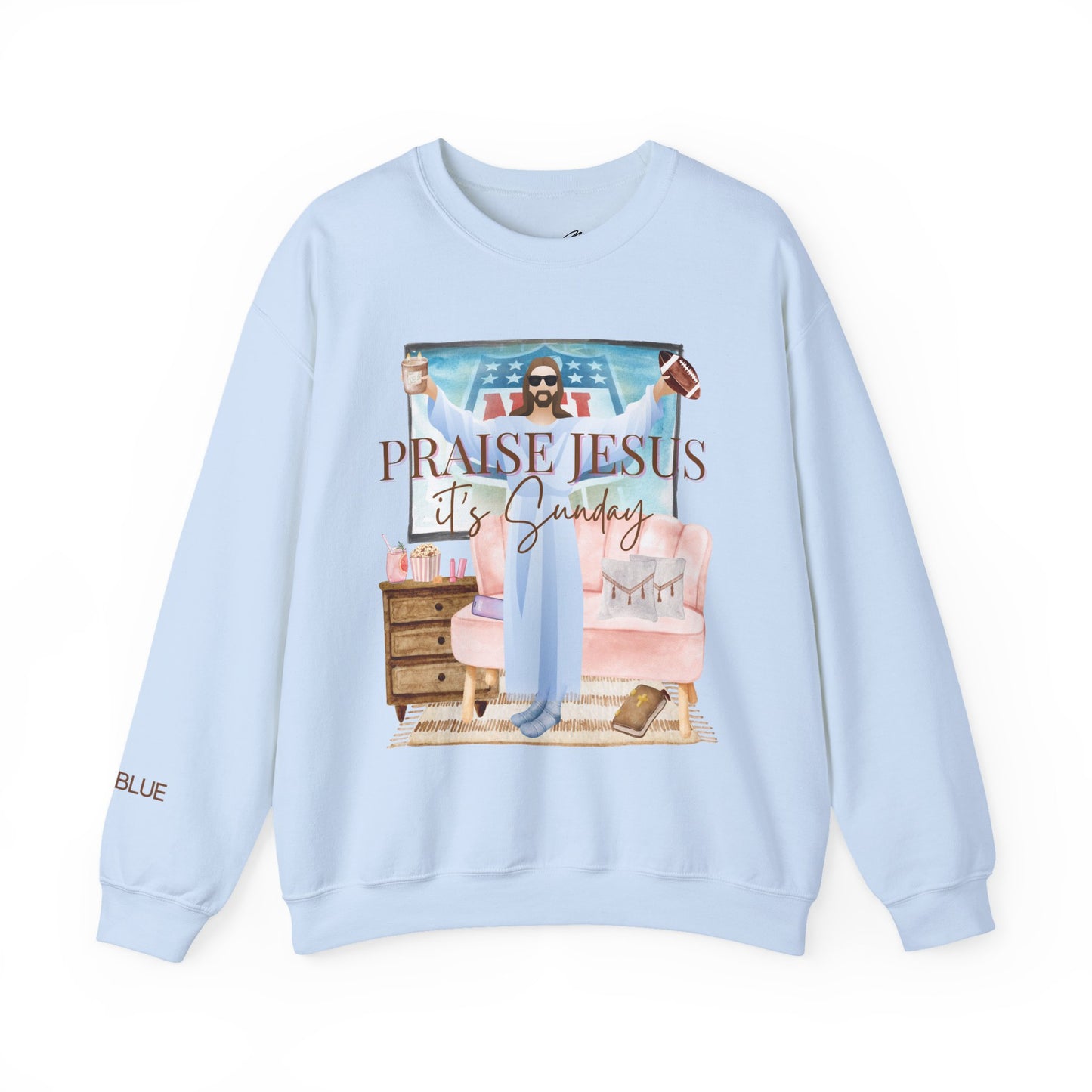 Jesus & NFL Sunday Crewneck – Funny Football Sweatshirt – Sunday Faith + Football Apparel