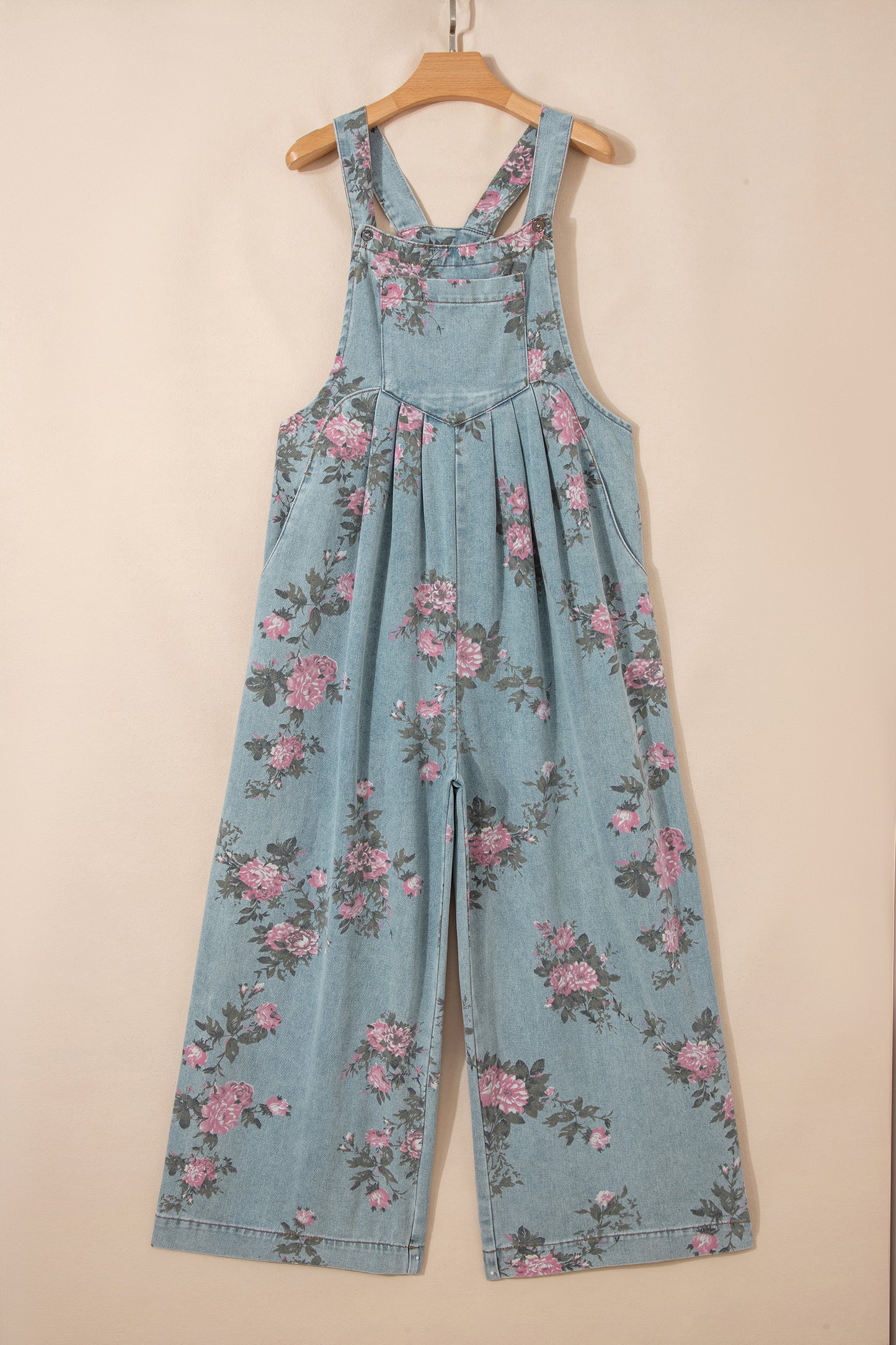 Beau Blue Floral Denim Overalls – Vintage Pleated Jumpsuit