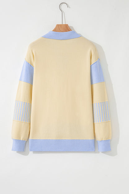 Sky Blue & Buttery Yellow Striped Polo Sweater