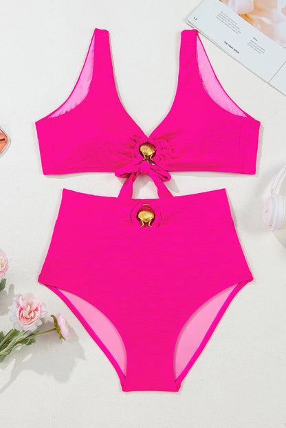 High Waist Bikini Set – Gold Shell Detail Swimwear