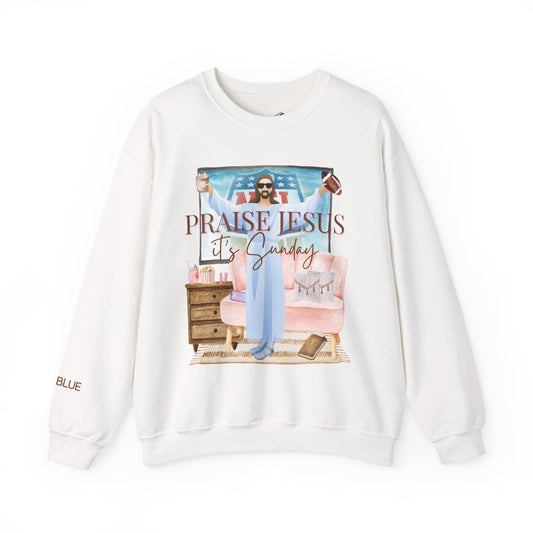 Jesus & NFL Sunday Crewneck – Funny Football Sweatshirt – Sunday Faith + Football Apparel