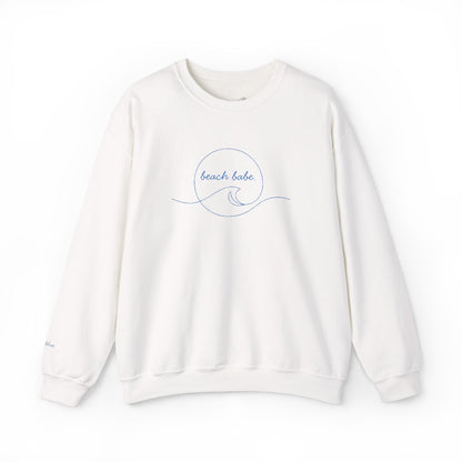 Beach Babe Crewneck – Slate Blue Embroidered Sun & Wave Design