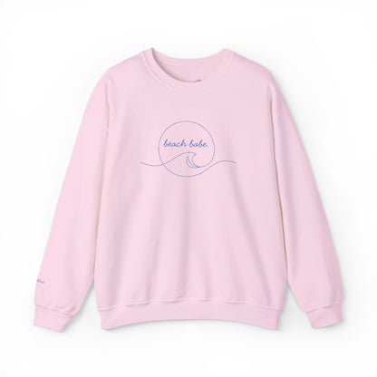 Beach Babe Crewneck – Slate Blue Embroidered Sun & Wave Design