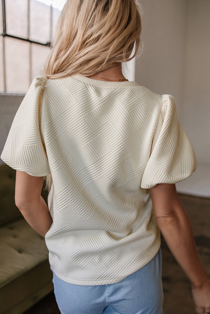 Oatmeal Textured Puff Sleeve Tee